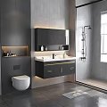 Modern Bathroom Vanity With Gray Cabinet White Countertop And Gold Handles