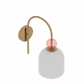 Modern Wall Lamp with Golden Curved Arm Pink Sphere and White Lampshade