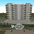 Modern High Rise Apartment Building Exterior Design With Balconies And Lush Greenery