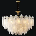 Elegant Glass Feather Design Chandelier With Golden Chain And Illuminated Glow