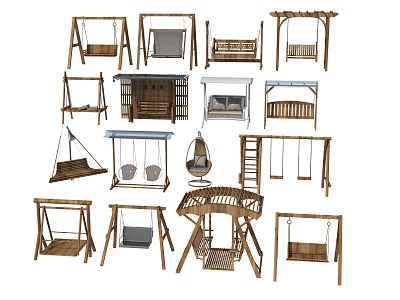 Outdoor Swing Chair Cradle Courtyard Hanging Chair Sunshade Wooden Swing Solid Wood Outdoor Swing 3d model