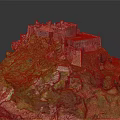 Ancient Castle on Green Hill With Red Roof Stone Walls and Lush Vegetation