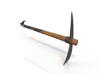 Sturdy Pickaxe With Wooden Handle And Sharp Metal Head For Garden Digging 3d model