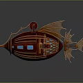 Vintage Steampunk Airship Model With Copper Exterior Blue Windows And Decorative Wings