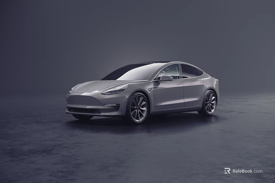 Silver Tesla Sedan With Sleek Modern Exterior And Black Alloy Wheels 3d model 