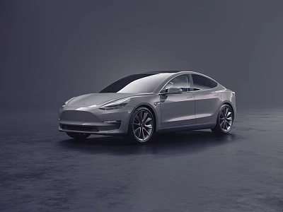 Silver Tesla Sedan With Sleek Modern Exterior And Black Alloy Wheels 3d model
