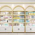 Modern Display Shelves with Arched Design and Skincare Products in Retail Store 3d model