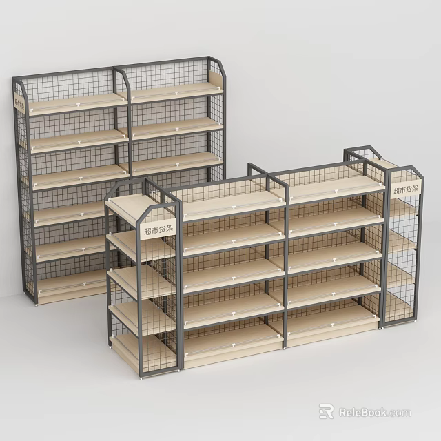 Modern Retail Display Shelf Units With Metal Frame And Light Wood Shelves 3d model 