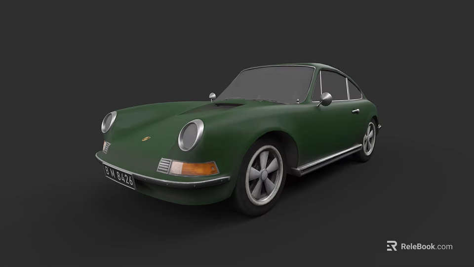 Green Vintage Porsche Sports Car With Classic Design And Chrome Accents 3d model 