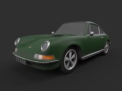 Green Vintage Porsche Sports Car With Classic Design And Chrome Accents 3d model