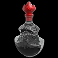 Decorative Transparent Glass Bottle With Red Cap And Intricate Carved Patterns
