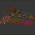 Wooden Construction Components With Stairs Railings And Planks 3D Model