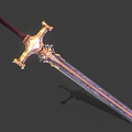 Ornate Medieval Sword With Golden Hilt Red Grip And Purple Blade Design