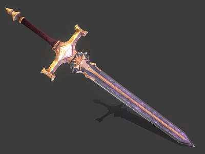 Ornate Medieval Sword With Golden Hilt Red Grip And Purple Blade Design 3d model