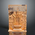Exquisite Golden Carved Decorative Piece With Intricate Lattice And Architectural Details