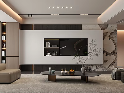 Modern Living Room Interior Design With Sofa Coffee Table And TV Wall Decor 3d model
