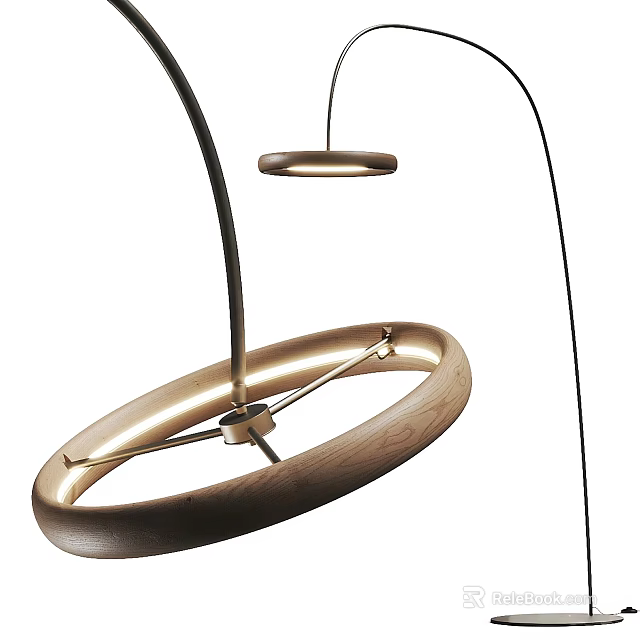 Modern Circular Floor Lamp Featuring Wooden Finish And Warm Light 3d model 