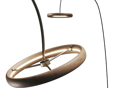Modern Circular Floor Lamp Featuring Wooden Finish And Warm Light 3d model