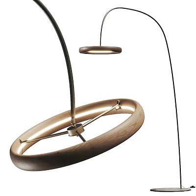 Modern Circular Floor Lamp Featuring Wooden Finish And Warm Light 3d model