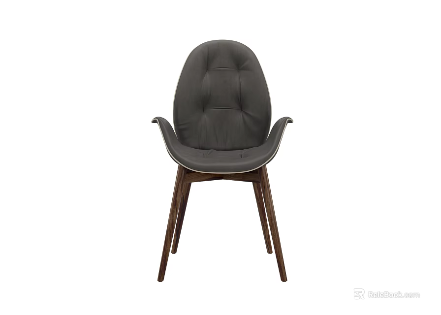 Modern Leather Leisure Chair With Curved Stitched Backrest And Wooden Legs Design 3d model 