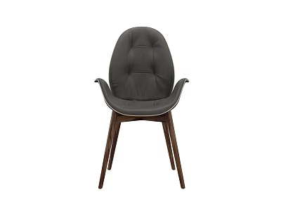 Modern Leather Leisure Chair With Curved Stitched Backrest And Wooden Legs Design 3d model
