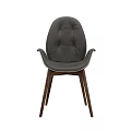 Modern Leather Leisure Chair With Curved Stitched Backrest And Wooden Legs Design