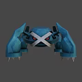Blue Robot Like Game And Movie Character With Cross X Design Red Eyes Clawed Limbs