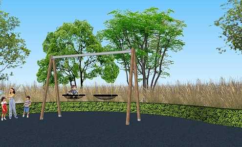 Modern swing park residential area children swing 3d model