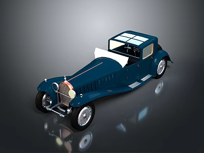 Vintage Dark Blue Convertible Classic Car With White Soft Top And Wooden Window Frames 3d model