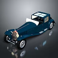 Vintage Dark Blue Convertible Classic Car With White Soft Top And Wooden Window Frames