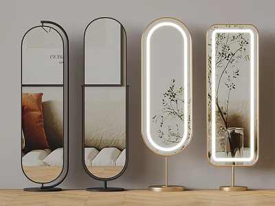 Modern Floor Standing Mirrors With LED Lighting Various Designs And Indoor Plants 3d model