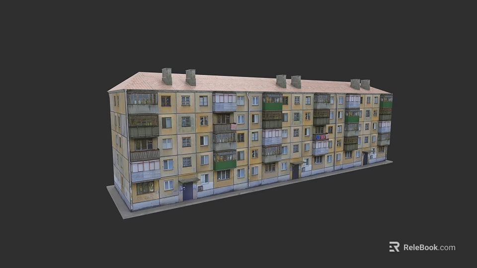 Garden Landscape Design For Multi Floor Residential Apartment Building With Balconies And Greenery 3d model 
