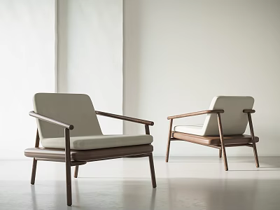 Modern Leisure Chairs With Wooden Frame And Light Colored Cushions In Bright Room 3d model