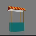 Colorful Outdoor Stall With Red Yellow Striped Awning And Blue Base
