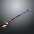 Ornate Polearm Weapon With Blue Red Shaft And Golden Decorative Head