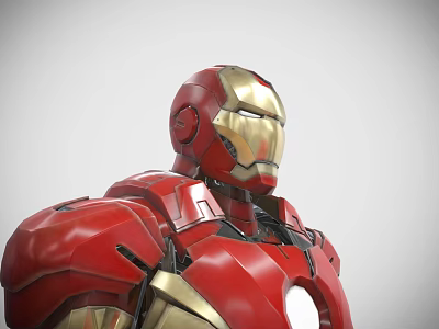Iron Man Game And Movie Character With Red And Gold Armor Helmet Design 3d model