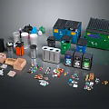 Colorful Recycling Waste Bins With Various Trash Items And Containers