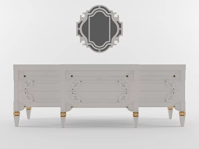 Elegant White Dresser With Golden Legs And Decorative Mirror Above Drawers 3d model