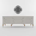 Elegant White Dresser With Golden Legs And Decorative Mirror Above Drawers