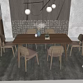 Dining Table and Chair Combination Dining Table and Chair Casual Table and Chair Chandelier 3d model