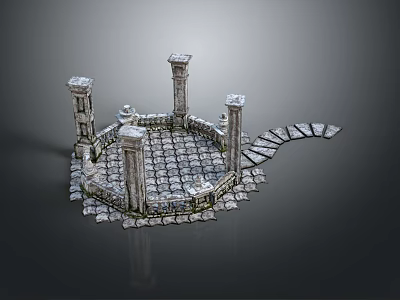 Ancient Circular Stone Building Featuring Pillars Stone Paved Floor and Pathway 3d model