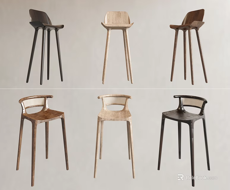 Stylish Modern Wooden Bar Stools With Various Designs And Color Options For Home Decor 3d model 
