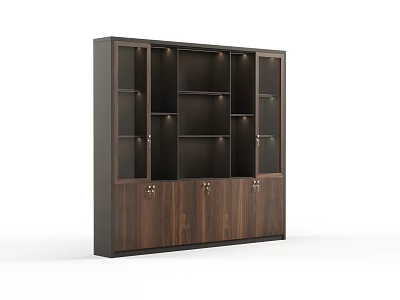Modern Wooden Wine Cabinet With Glass Doors And Storage Shelves 3d model