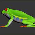 Striking Green Reptile With Red Eyes Orange Toes And Blue Yellow Body Patterns