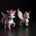 Flying Animal Unicorn Figurines With Pink Mane Gold Wings And Horns