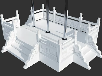 Elegant National Flag Display On White Stone Pedestal With Railing And Flagpoles 3d model