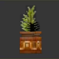 Pixelated Green Plant In Orange Geometric Patterned Pot With Black Background Reflection
