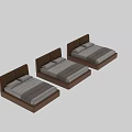 Modern Double Bed With Brown Leather Striped Headboard And White Bedding 3d model
