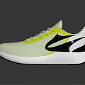 Lightweight White Sports Shoes With Yellow Accents Black Logo And Modern Design