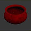 Red Textured Pottery Jar Sculpture Carving Featuring Smooth Rim and Glossy Surface